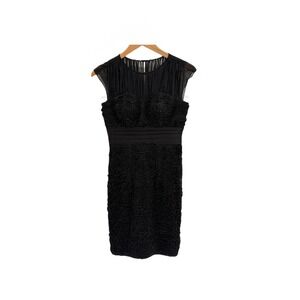 Badgley Mishka Little Black Dress Sheer Floral Applique Cocktail Women 4 P Black